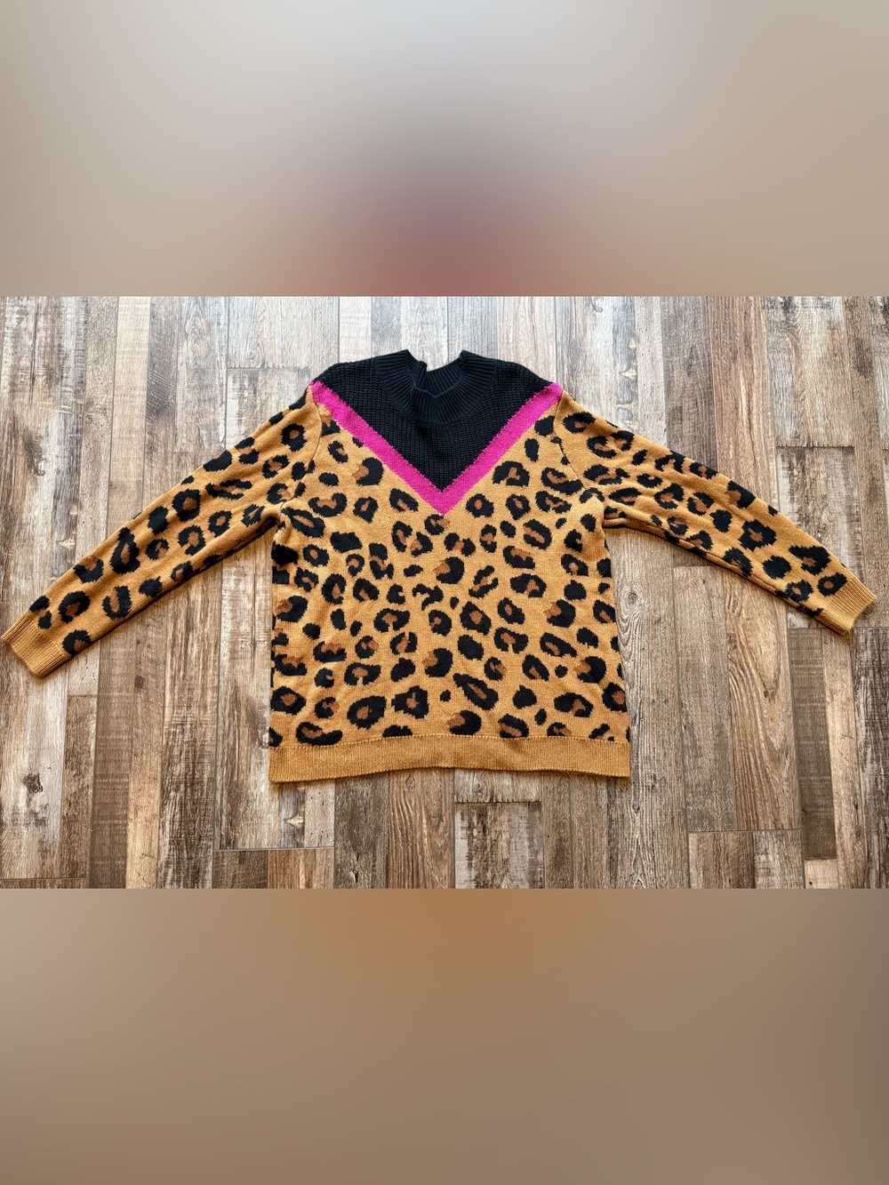 Willow & Root Leopard Cowl Sweater in Tan, Black & Pink